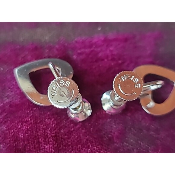Weiss Clear Rhinestone Heart Shaped Dangling Screwback Earrings - Picture 8 of 10